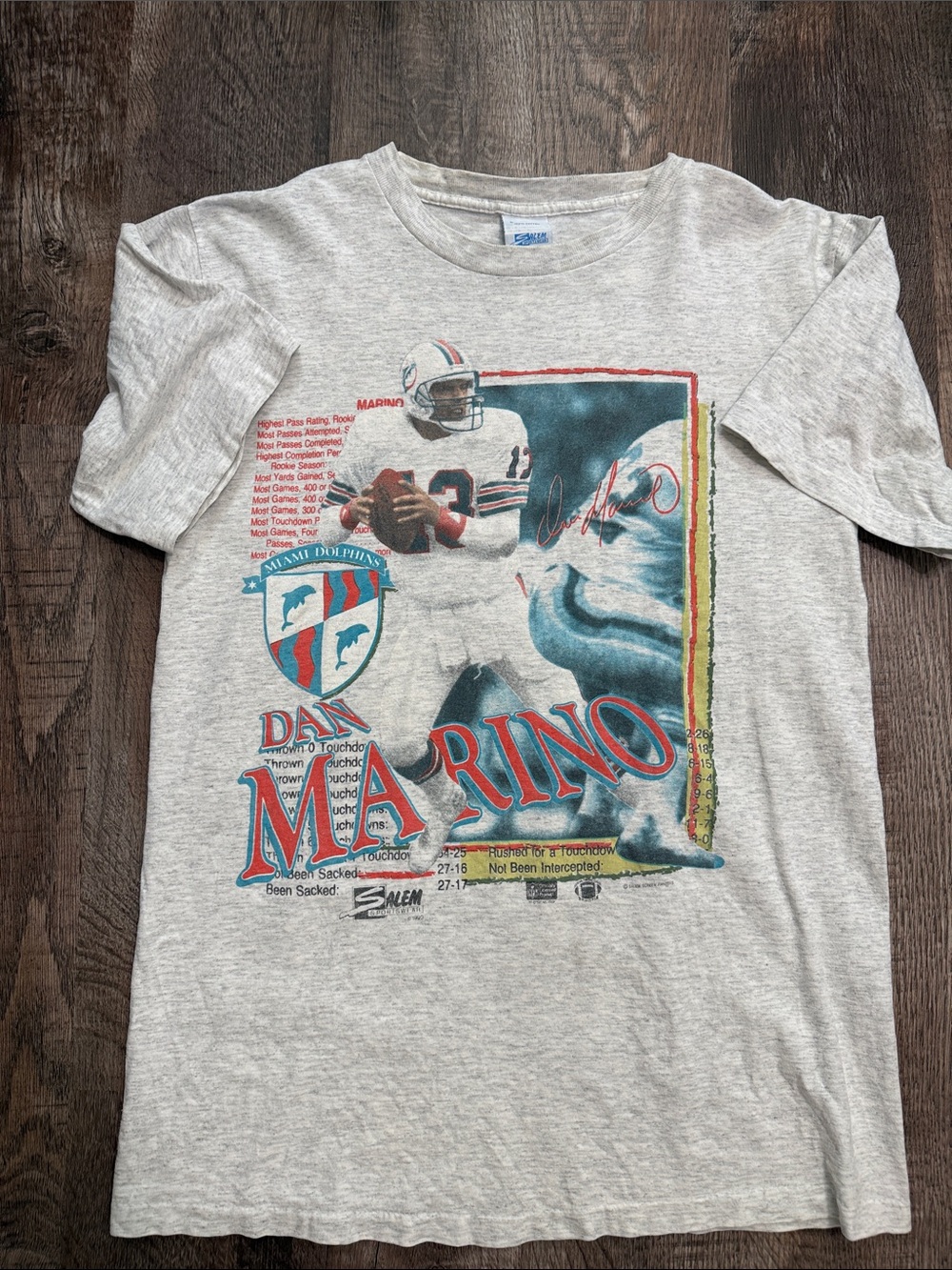 Vintage 1990 Miami Dolphins NFL Dan Marino T-Shirt (M L)